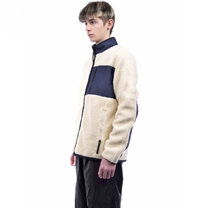 Wholesale Custom Solid Color Zipper Stand Collar Canvas Loose Long Sleeve Sherpa Winter Street Fashion <b>Jackets</b> For Men's - Product Image 3