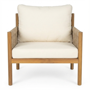 Eco-Friendly Modern Acacia Solid Wood Sofa <b>Recliner</b> Armchair Woven Rope With Seat <b>Cushion</b> Minimalist Design For Outdoor Use - Product Image 1