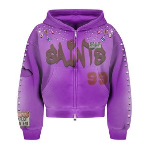 Nuevas Sudaderas con Capucha de Moda, Gruesas, con Logotipo Personalizado, Lavadas al Ácido, de Talla Grande para Hombre, Sudaderas con Cremallera, Sudaderas con Estampado de Pantalla y Pedrería - Product Image 3