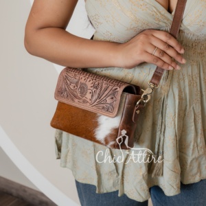 Hot Selling Hand Tooled Hair-On Genuine Leather Women Crossbody Purse Western Cowhide <b>Handbag</b> Premium Quality Shoulder Flap Bags - Product Image 1