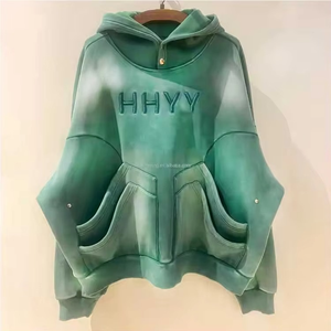 Vente en gros Sweat à capuche vieilli délavé à l'acide pour hommes personnalisé Vintage Full Face Zip Nouveau design Pull à capuche à épaules tombantes pour l'hiver - Product Image 1