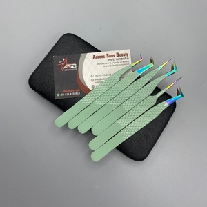 สีพาสเทลสีเขียวเคลือบเหล็กที่ยั่งยืนแหนบขนตามืออาชีพแหนบต่อขนตาคลาสสิกมืออาชีพและปริมาณแหนบต่อขนตา - Product Image 5