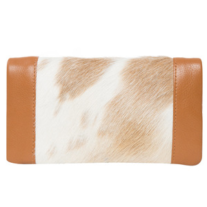 กระเป๋าถือหรูหราสำหรับผู้หญิงกระเป๋าหนังวัวแท้สีขาวน้ำตาลอ่อนกระเป๋าเงินแบบพับได้มีซิปมีกระดุมข้อมือพู่ห้อย - Product Image 1