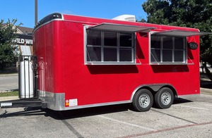 Remorque de cuisine mobile rouge 2,8 m à essieu simple, carrosserie en acier, style capsule moderne, alimentation intégrée, pour usage extérieur, restauration rapide, crème glacée, résistante à la rouille - Product Image 4