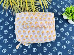 Hand Crafted Quilted Hand Block Printed Vanity <b>Bag</b> for <b>Women</b> Travel Cosmetic Pouch Block Print Make up Pouch - Product Image 5