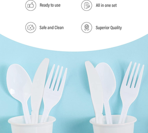 Ensemble de couverts jetables biodégradables, écologiques, recyclables et adaptés aux aliments - Ustensiles de fête PHA/PP/PLA/Bagasse emballés individuellement - Product Image 3