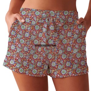 Vêtements pour femmes de haute qualité, tissu en coton imprimé à la main, short à taille élastique avec cordon de serrage, confortable pour dormir, plage - Product Image 6