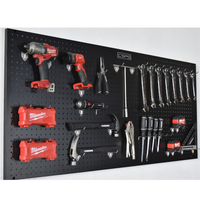 Panneau perforé mural CSPS en acier noir mat thermolaqué 147 cm, certifié ISO 9001, garantie 2 ans, personnalisable, ensemble inclus