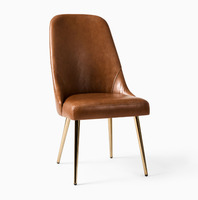 Chaise de salle à manger moderne et traditionnelle marron avec pieds en acier inoxydable, structure en bois, revêtement en cuir, accoudoirs réglables, meuble durable