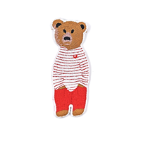 Patch brodé 3D personnalisé en forme d'ours en peluche avec motif rayé en tissu toile pour chapeaux streetwear