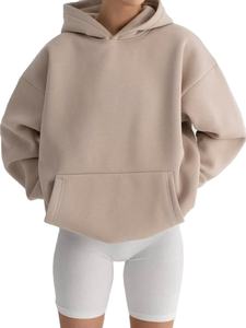 Sweat-shirt ample ample en polaire ample surdimensionné kaki pour femmes Logo personnalisé sweat-shirt à capuche d'hiver personnalisable en gros sweats-shirts pour femmes - Product Image 4