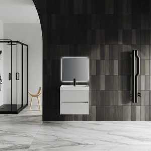 Mobile Bagno Koricini Cannes 60cm Bianco Opaco Scanalato con Lavabo in Resina, Moderno e Salvaspazio - Product Image 2