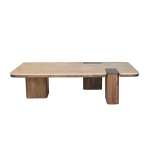 2026 Modern Solid <b>Wood</b> Coffee Table with Travertine Marble Top-New Arrival Unique Living Room Villa Furniture - Product Image 3