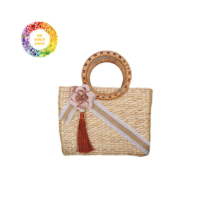 Encantador bolso de mano de jacinto de agua tejido a mano con forro de algodón y acento de flores bolso de paja de moda perfecto para salidas - Product Image 4