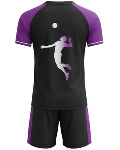 Ensemble de maillot et short de sport personnalisé noir et violet en polyester respirant imprimé par sublimation, uniforme d'équipe pour l'entraînement - Product Image 2