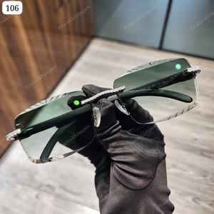 Gafas de Sol Rectangulares de Lujo para Hombre con Moissanita de Alta Calidad, Montura de Acero Inoxidable, Cristal Verde, Probador de Diamantes, Certificado GRA - Product Image 1