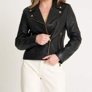 Chaqueta de cuero genuino de piel de vaca para mujer, ropa de invierno para niña, chaqueta de cuero estilo motorista para mujer, abrigos con bolsillos naturales - Product Image 6