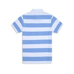 Polo de rugby épais en coton rayé bleu et blanc, à manches courtes, décontracté, respirant, col boutonné, en popeline tissée pour l'été - Product Image 4