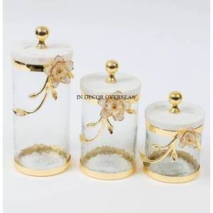 New Pattern Arrival Stylish Attractive Look Designer Metal Gold Plated Top Lid And Base With Clear <b>Glass</b> <b>Food</b> <b>Storage</b> Canisters - Product Image 5