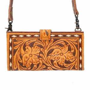 Premium Quality Handmade Boho Cowhide Clutch Vintage Western Fashion Wallet with <b>Tooled</b> Design <b>Canvas</b> Lining for Cards Cash - Product Image 2