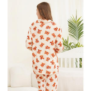 Ensemble de pyjama pour femmes en viscose de bambou, col à revers, boutons, vêtements de nuit ODM avec taille élastique et fermeture à cordon, taille XS - Product Image 4