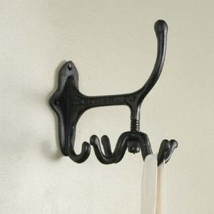Rustic farmhouse black iron wall hooks for bathroom or kitchen wall <b>storage</b> with vintage scrollwork detail - Product Image 1