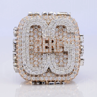 Lettres personnalisées Glacé Moissanite Anneau Pour Men10k Or Massif Initiale CZ Diamant Hip Hop Anneau Pour Lui Grand Symbole Rappeurs Anneau
