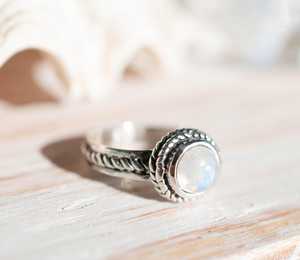 <b>Stacking</b> Moonstone Solitaire <b>Ring</b> Handmade 925 Sterling Silver June Birthstone Boho Hippie Everyday Jewelry Gift Idea For Women - Product Image 1