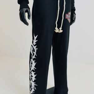 Sweat à capuche et pantalon de survêtement oversize en molleton épais 100 % coton, respirant, avec broderie losanges superposées, style streetwear, pour homme - Product Image 4