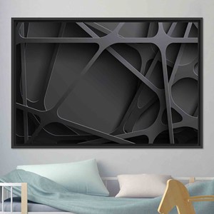 Art mural 3D abstrait noir : Impression sur toile en verre trempé moderne, TOILE ENCARTÉCHÉE NOIRE - Product Image 1