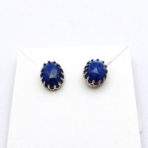 Lapislázuli Natural 14x10mm Oval 925 Plata de Ley Diseñador Stud Pendiente 4,82 GM Joyería fina hecha a mano Piedra preciosa Pendiente de mujer - Product Image 5