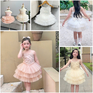 Vestido de Princesa ViODM de 3 Capas con Encaje, Sin Mangas, Hasta la Rodilla, con Cuentas, Ecológico, para Bebés Niñas, Bodas, Ceremonias, Cumpleaños de Verano - Product Image 2
