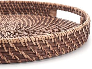 Bandeja de ratán moderna hecha a mano con acabado elegante, líneas limpias de madera para configuraciones de comedor formales informales decorativas para hogares contemporáneos - Product Image 2
