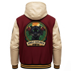 Veste d'hiver en cuir et laine pour homme de bonne qualité en gros, style varsity, veste pour homme avec col à capuche - Product Image 2
