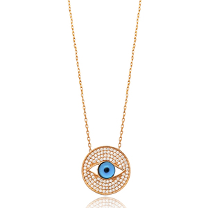 Colgante de Plata de Ley 925 con Diseño Redondo de Ojo y Circonita Transparente, Hecho a Mano en Turquía, Venta al por Mayor - Product Image 1