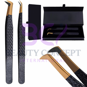 Black Lightweight With Fiber Tip Eyelash Extension Tweezers <b>Kit</b> With Box for Salon Premium Quality Eyelash Grafted Tweezers - Product Image 6