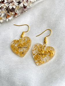 Pendientes de resina epoxi en forma de corazón transparentes personalizados con copos de oro incrustados, joyería romántica hecha a mano ligera para mujer - Product Image 5
