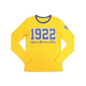 Sigma Gamma Rho Gold Camiseta de manga larga para mujer Glitter Greek Letters Shield Print 100% Cotton Soft Sorority Shirt Casual Fit - Product Image 1