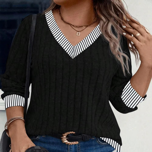 เสื้อสเวตเตอร์แบบสวมหัวคอวีสำหรับผู้หญิงเสื้อกันหนาวถักวาฟเฟิลวาฟเฟิลสีทึบกำหนดเอง - Product Image 4