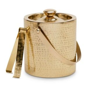 Gold Hammered Stainless Steel <b>Ice</b> <b>Bucket</b> <b>with</b> <b>Lid</b> and Tongs Double Wall Insulated Wine Cooler Champagne Chiller for Barware - Product Image 1