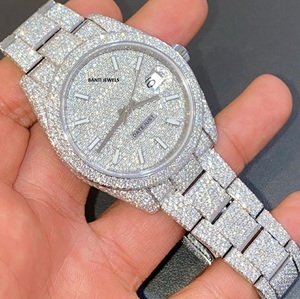 Reloj de Lujo Antiguo con Incrustaciones de Moissanita, Esfera de Cristal, Correa de 20 mm, Doble Movimiento - Joyería Hip Hop Unisex - Product Image 1