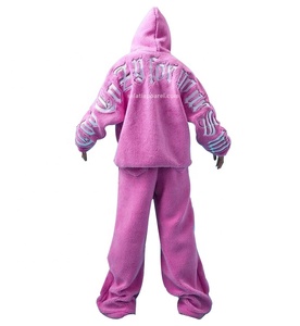 Survêtement unisexe avec logo brodé sur mesure en polaire surdimensionné 100% coton Jogger pantalon de survêtement évasé et ensemble à capuche pour hommes - Product Image 1