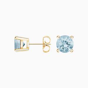 Amazing 14K Yellow & White Pure Gold <b>Stud</b> <b>Earrings</b> with Brilliant Round Cut <b>Aquamarine</b> Gemstone Trendy Diamond for Parties - Product Image 3