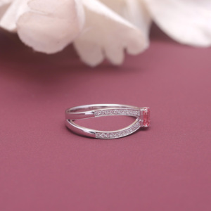 IGI Certified Fancy Pink Lab Grown Diamond <b>Open</b> <b>Ring</b> 18K White / Rose & Yellow Gold Emerald Cut Toi Et Moi Adjustable <b>Ring</b> - Product Image 5