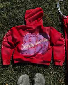 Chándal bordado desgastado de dos piezas de algodón personalizado, chándal de gran tamaño estilo callejero acampanado vintage lavado ácido - Product Image 5