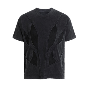 Toalla de parche de gran tamaño de algodón pesado bordado lavado ácido camiseta Vintage lavado camisetas Streetwear Camiseta de rayas para hombres - Product Image 3