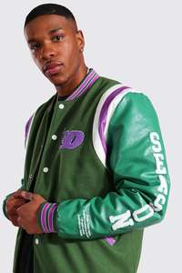 Veste universitaire en cuir à col montant pour hommes personnalisable OEM Bomber d'hiver Letterman Design fournisseur de gros direct - Product Image 3