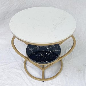 Modern SST015 <b>Round</b> Sofa Side <b>Table</b> with Heart-shaped Frame and Stone Top - Product Image 4