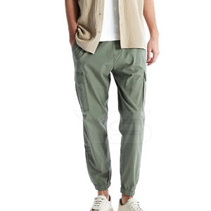 Men's Casual Workout Jogger Trousers 100% Cotton Lightweight Flat Front Mid Waist Plain Dyed Nonwoven Weaving - Product Image 5