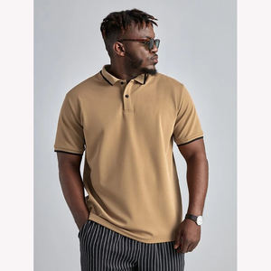 เสื้อโปโลแขนสั้นลำลองสำหรับผู้ชายเสื้อยืดเปิด-ปิด100% ผ้าฝ้ายถักสีพื้น - Product Image 1